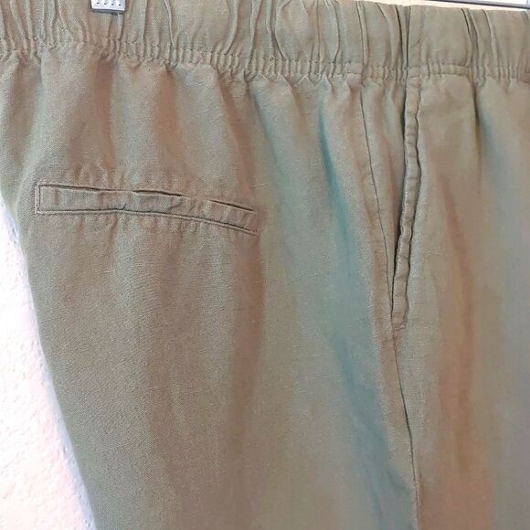 Linen Ankle or Crop Pant Drawstring and Elastic Waist Sage Tapered Leg Size M-L - Picture 3 of 6